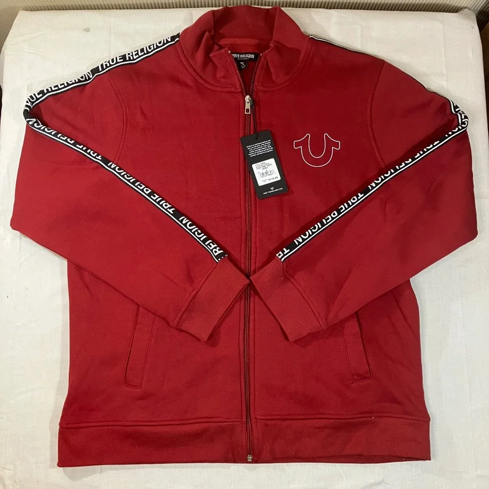 True Religion Mens Red Dahlia Logo Trim Track Jacket 700320 Large NEW
